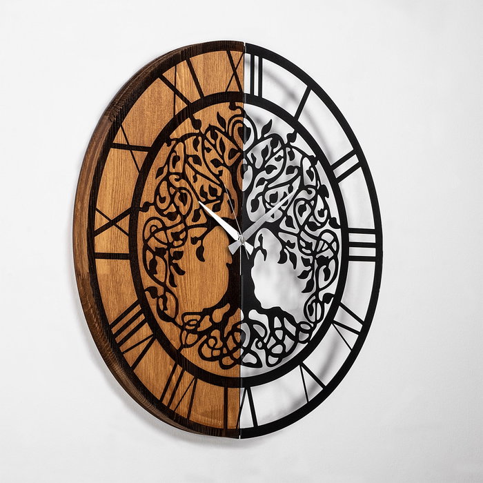 Wallity Reloj de pared decorativo de madera Nogal y Negro